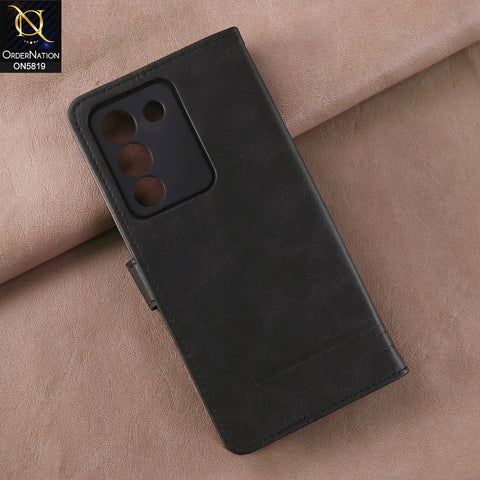 Vivo Y200 5G Cover - Black -  Way Out Excellence Quality Soft Tpu Leather Flip Book With Card Holding Slots