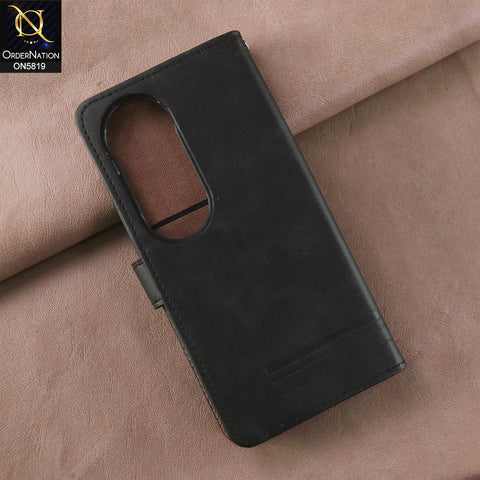 Vivo V40 Cover - Black -  Way Out Excellence Quality Soft Tpu Leather Flip Book With Card Holding Slots