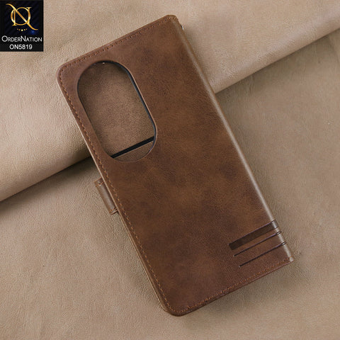 Vivo V50 Cover - Dark Brown -  Way Out Excellence Quality Soft Tpu Leather Flip Book With Card Holding Slots
