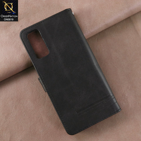 Vivo Y12s Cover - Black -  Way Out Excellence Quality Soft Tpu Leather Flip Book With Card Holding Slots