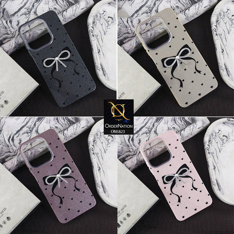 Samsung Galaxy A14 Cover - Purple -  A New Alluring  Small Rhinestones Bow With Centered Pearl Shiny Case