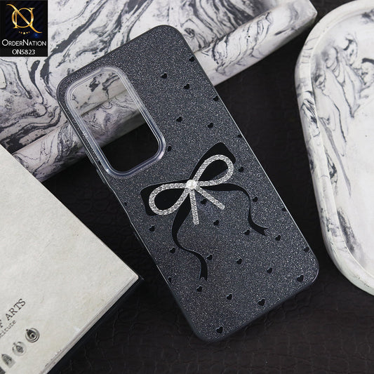 Infinix Hot 60i Cover - Black -  A New Alluring  Small Rhinestones Bow With Centered Pearl Shiny Case