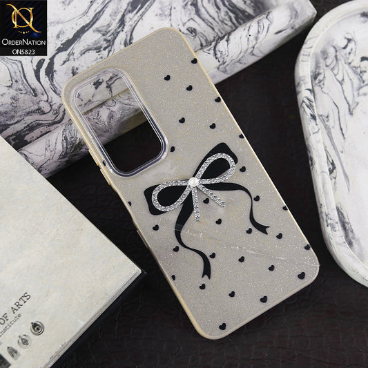Infinix Hot 60i Cover - Brown -  A New Alluring  Small Rhinestones Bow With Centered Pearl Shiny Case