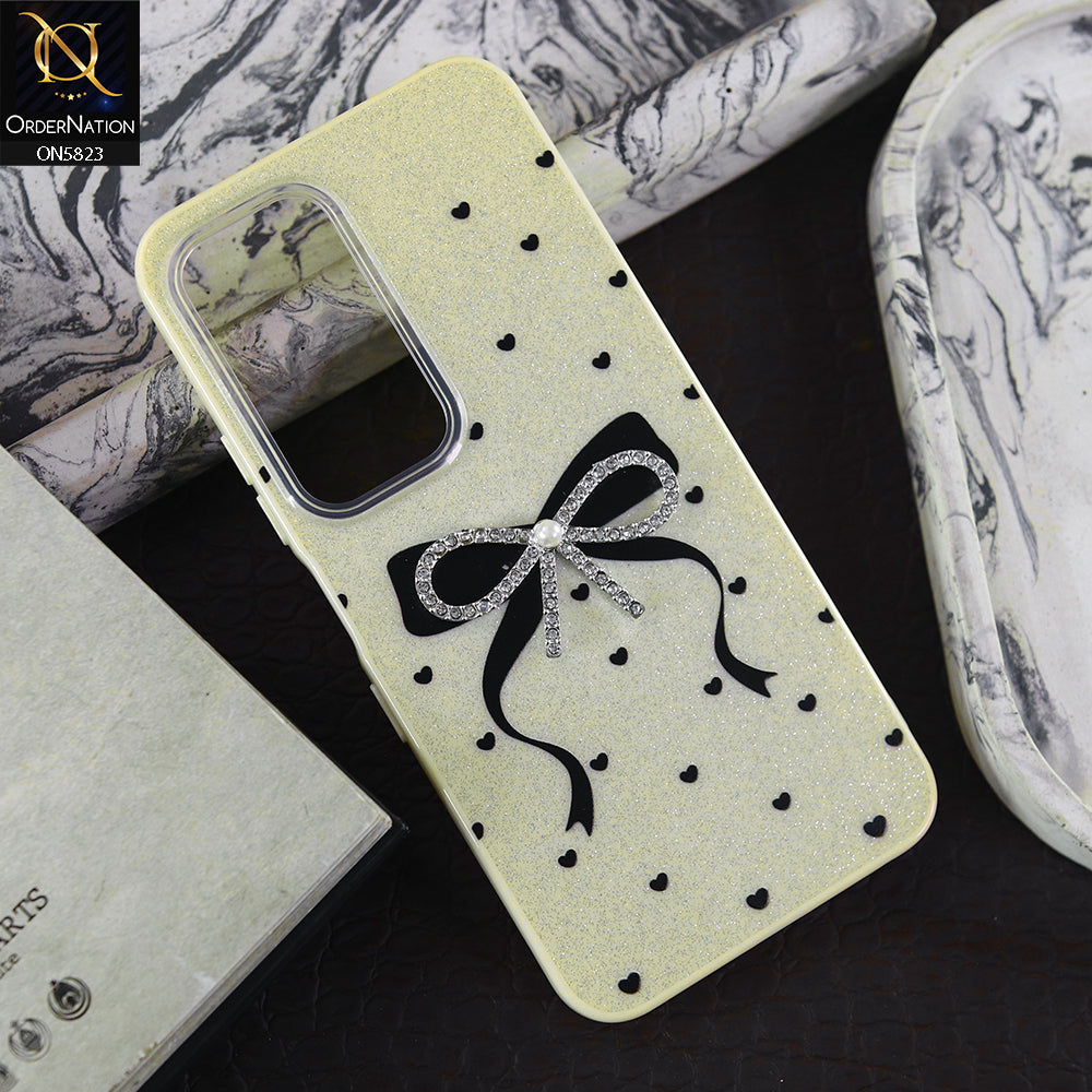 Infinix Hot 60i Cover - Off White -  A New Alluring  Small Rhinestones Bow With Centered Pearl Shiny Case