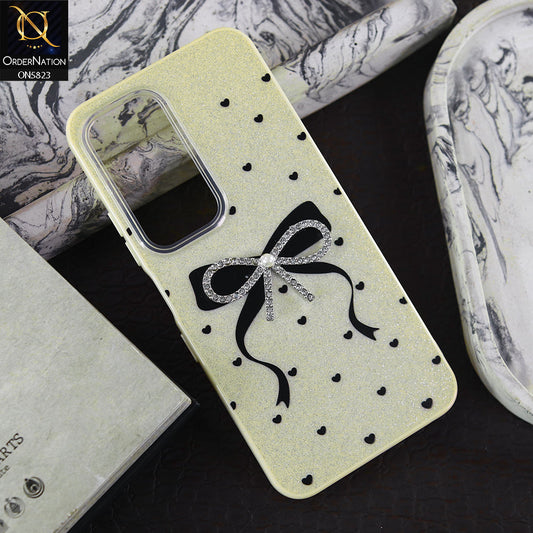 Infinix Hot 60i Cover - Off White -  A New Alluring  Small Rhinestones Bow With Centered Pearl Shiny Case