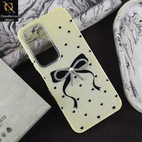 Infinix Hot 60i Cover - Off White -  A New Alluring  Small Rhinestones Bow With Centered Pearl Shiny Case