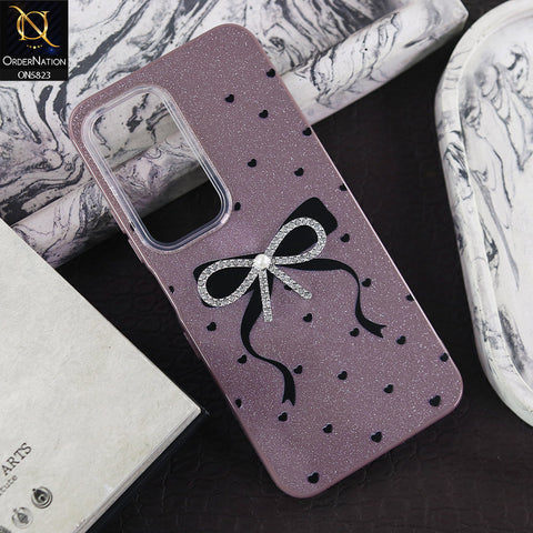 Infinix Hot 60i 4G Cover - Purple -  A New Alluring  Small Rhinestones Bow With Centered Pearl Shiny Case