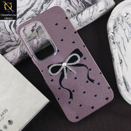 Infinix Hot 60i Cover - Purple -  A New Alluring  Small Rhinestones Bow With Centered Pearl Shiny Case