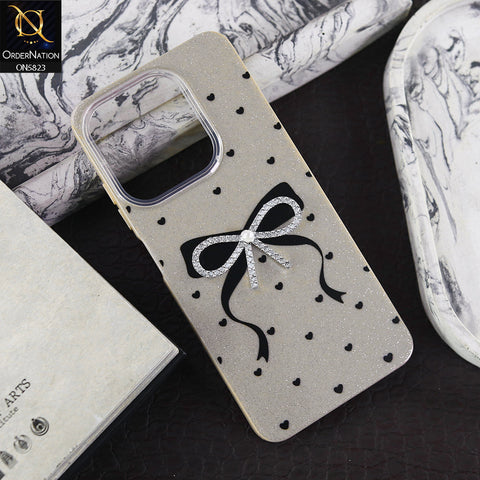 Oppo A5 Pro 4G Cover - Brown -  A New Alluring  Small Rhinestones Bow With Centered Pearl Shiny Case