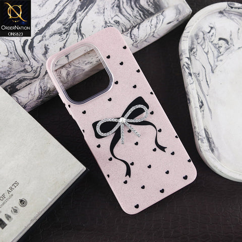 Oppo A5 Pro 5G Cover - Pink -  A New Alluring  Small Rhinestones Bow With Centered Pearl Shiny Case