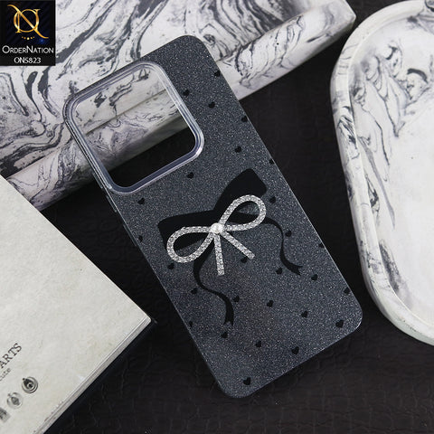 Infinix Smart 7 HD Cover - Black -  A New Alluring  Small Rhinestones Bow With Centered Pearl Shiny Case