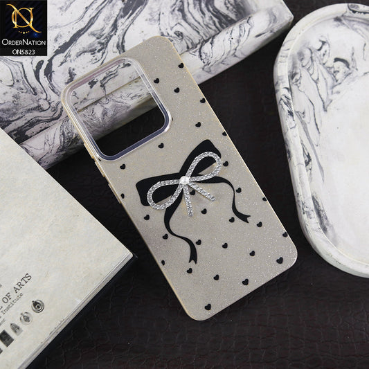 Xiaomi Poco C65 Cover - Brown -  A New Alluring  Small Rhinestones Bow With Centered Pearl Shiny Case