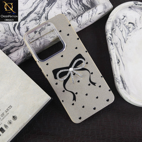 Xiaomi Poco C65 Cover - Brown -  A New Alluring  Small Rhinestones Bow With Centered Pearl Shiny Case