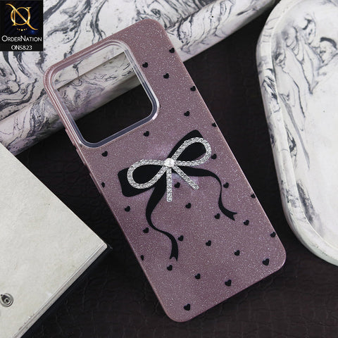 Xiaomi Poco C65 Cover - Purple -  A New Alluring  Small Rhinestones Bow With Centered Pearl Shiny Case