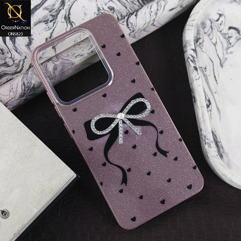 Infinix Smart 7 Cover - Purple -  A New Alluring  Small Rhinestones Bow With Centered Pearl Shiny Case