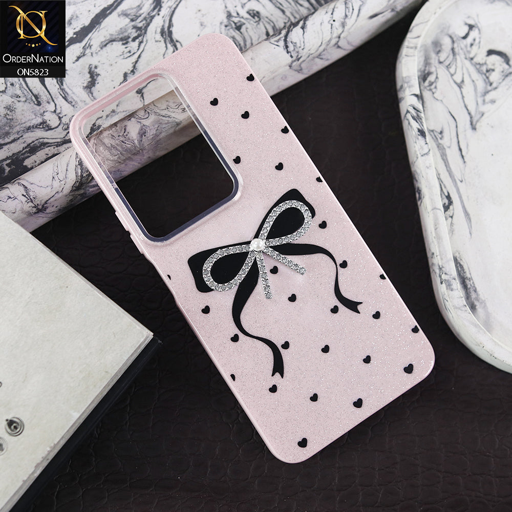 Xiaomi Redmi A5 4G Cover - Pink -  A New Alluring  Small Rhinestones Bow With Centered Pearl Shiny Case