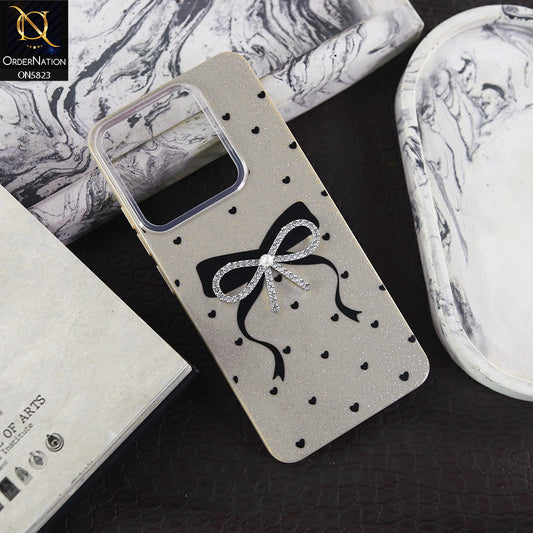 Infinix Smart 7 Plus Cover - Brown -  A New Alluring  Small Rhinestones Bow With Centered Pearl Shiny Case