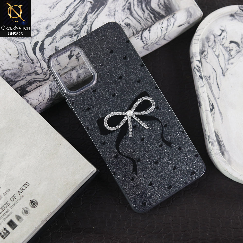 Samsung Galaxy A06 Cover - Black -  A New Alluring  Small Rhinestones Bow With Centered Pearl Shiny Case