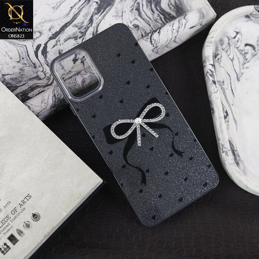 Samsung Galaxy A06 Cover - Black -  A New Alluring  Small Rhinestones Bow With Centered Pearl Shiny Case