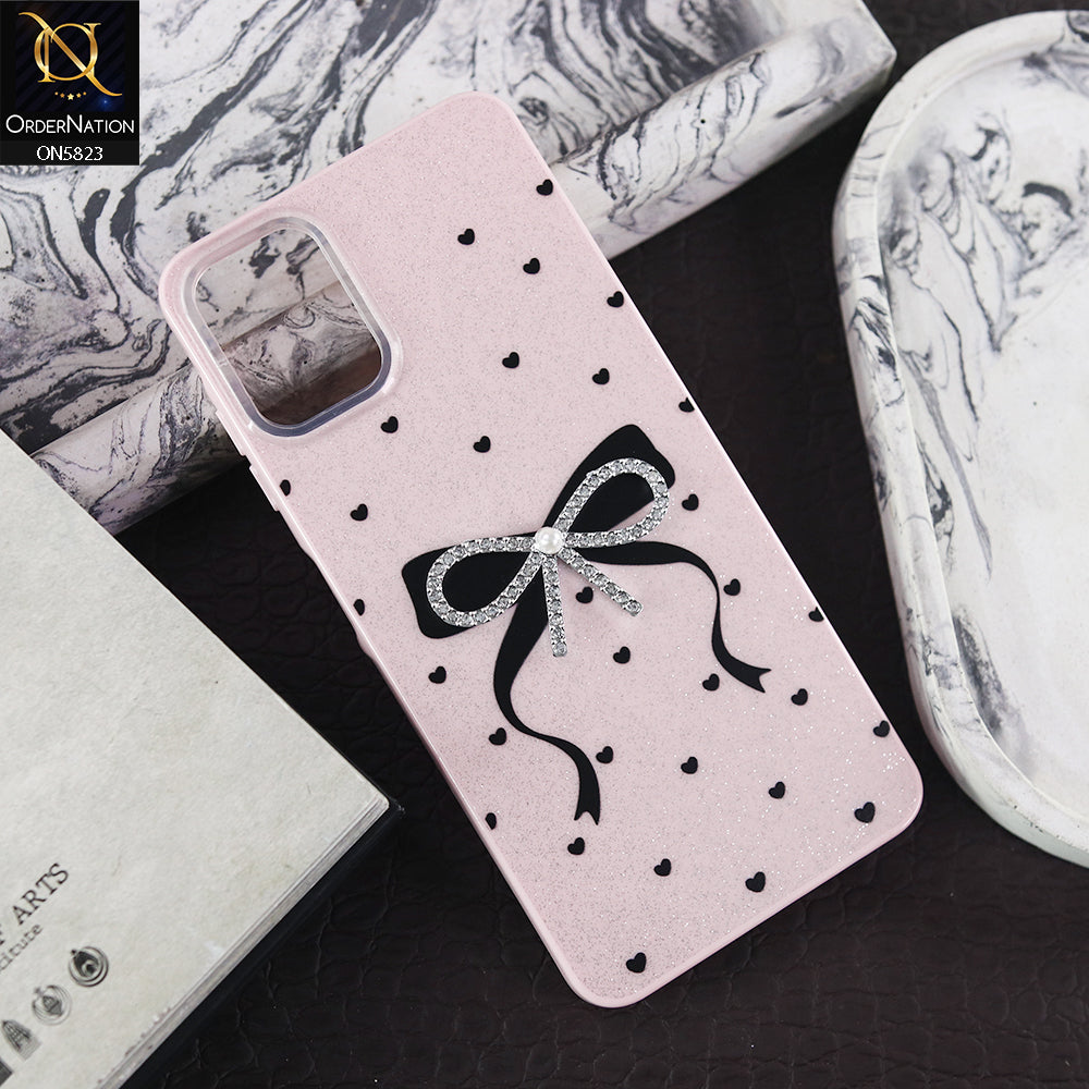 Samsung Galaxy A06 Cover - Pink -  A New Alluring  Small Rhinestones Bow With Centered Pearl Shiny Case
