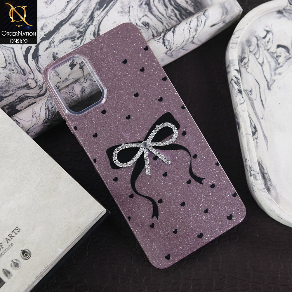 Samsung Galaxy A06 Cover - Purple -  A New Alluring  Small Rhinestones Bow With Centered Pearl Shiny Case