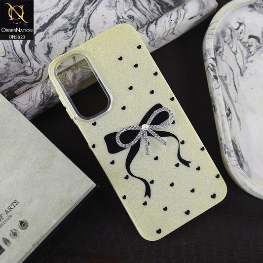 Samsung Galaxy A14 Cover - Off White -  A New Alluring  Small Rhinestones Bow With Centered Pearl Shiny Case