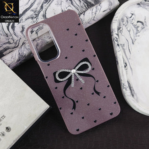 Samsung Galaxy A14 Cover - Purple -  A New Alluring  Small Rhinestones Bow With Centered Pearl Shiny Case