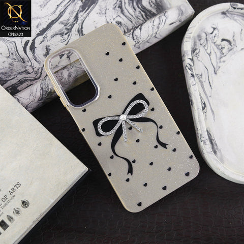 Samsung Galaxy A15 5G Cover - Brown -  A New Alluring  Small Rhinestones Bow With Centered Pearl Shiny Case