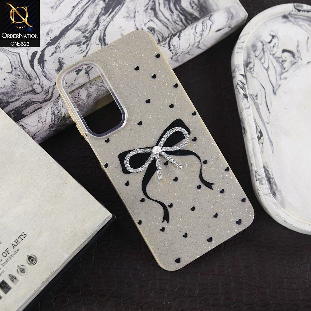 Vivo Y29 4G Cover - Brown -  A New Alluring  Small Rhinestones Bow With Centered Pearl Shiny Case