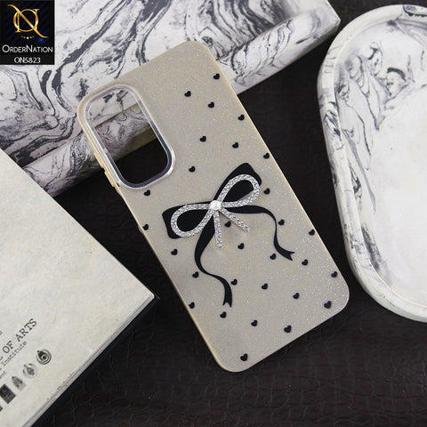 Vivo Y29 4G Cover - Brown -  A New Alluring  Small Rhinestones Bow With Centered Pearl Shiny Case