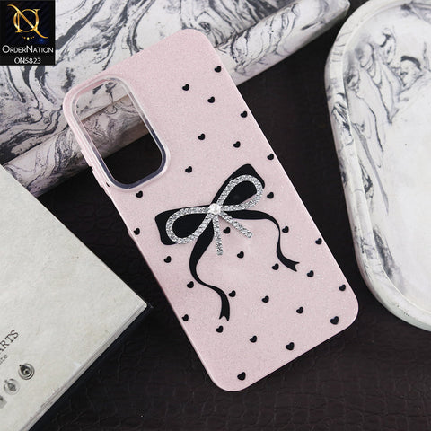 Samsung Galaxy A15 5G Cover - Pink -  A New Alluring  Small Rhinestones Bow With Centered Pearl Shiny Case