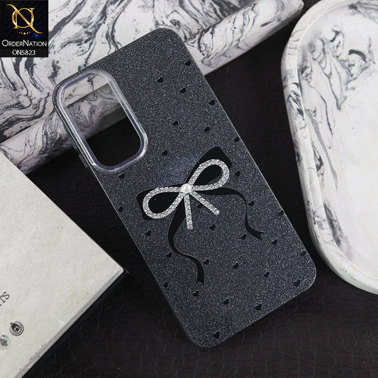 Samsung Galaxy A16 Cover - Black -  A New Alluring  Small Rhinestones Bow With Centered Pearl Shiny Case