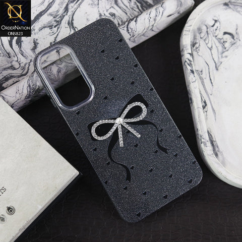 Samsung Galaxy A16 5G Cover - Black -  A New Alluring  Small Rhinestones Bow With Centered Pearl Shiny Case
