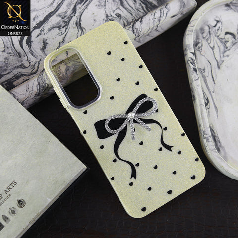 Samsung Galaxy A16 Cover - Off White -  A New Alluring  Small Rhinestones Bow With Centered Pearl Shiny Case