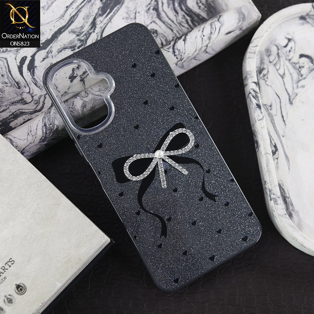 Infinix Smart 10 Cover - Black -  A New Alluring  Small Rhinestones Bow With Centered Pearl Shiny Case