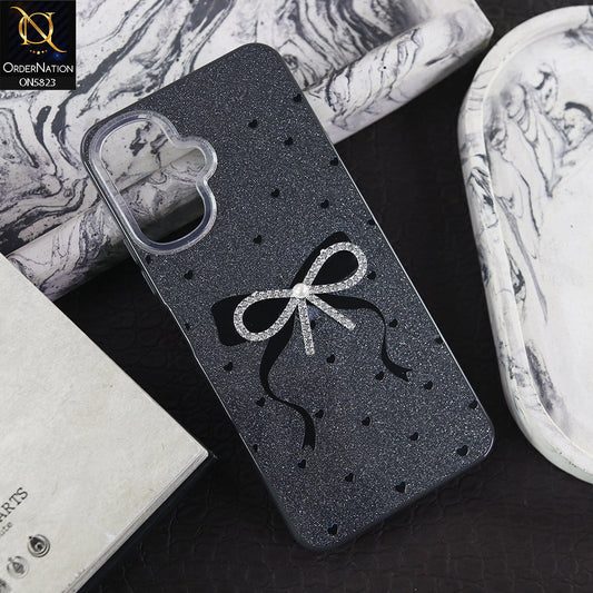 Infinix Smart 10 Cover - Black -  A New Alluring  Small Rhinestones Bow With Centered Pearl Shiny Case