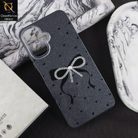 Infinix Smart 10 Cover - Black -  A New Alluring  Small Rhinestones Bow With Centered Pearl Shiny Case