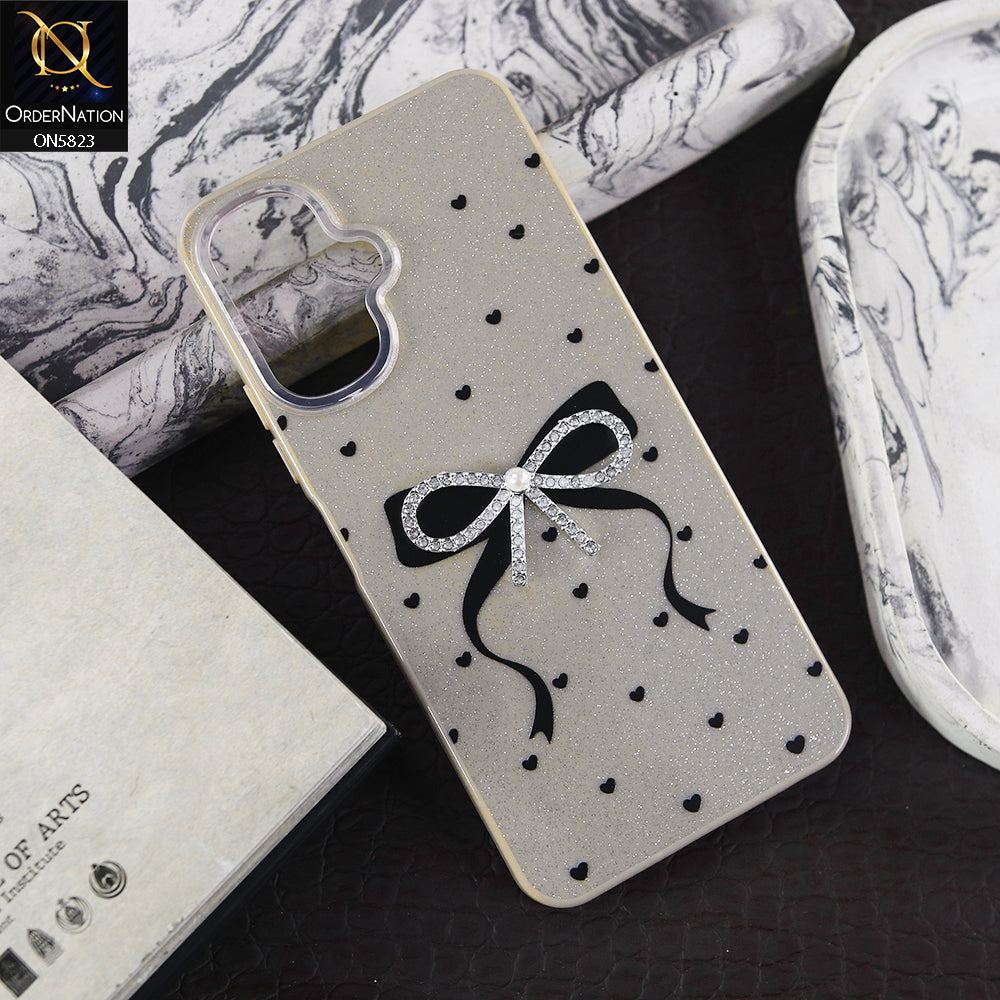 Infinix Smart 10 Cover - Brown -  A New Alluring  Small Rhinestones Bow With Centered Pearl Shiny Case