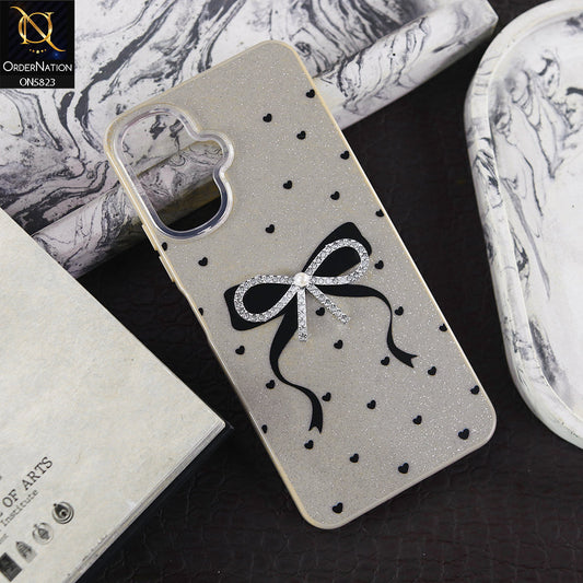 Infinix Smart 10 Cover - Brown -  A New Alluring  Small Rhinestones Bow With Centered Pearl Shiny Case