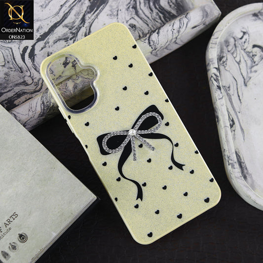 Infinix Smart 10 Cover - Off White -  A New Alluring  Small Rhinestones Bow With Centered Pearl Shiny Case