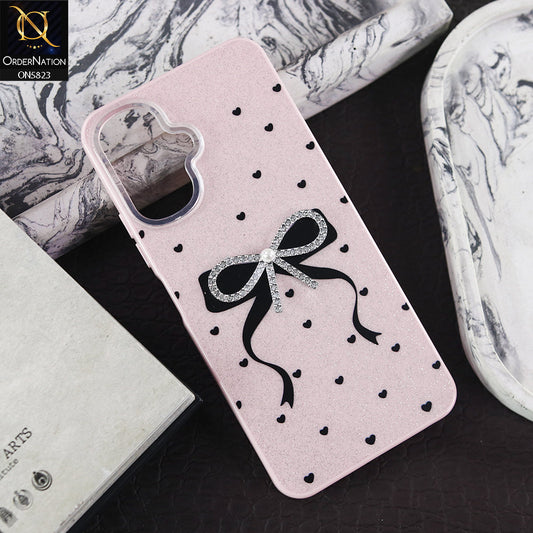 Infinix Smart 10 Cover - Pink -  A New Alluring  Small Rhinestones Bow With Centered Pearl Shiny Case