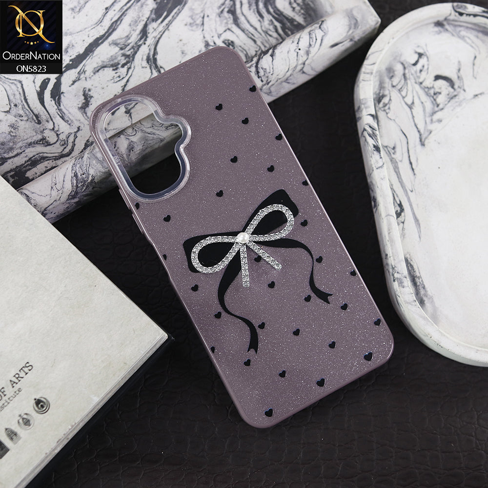 Infinix Smart 10 Cover - Purple -  A New Alluring  Small Rhinestones Bow With Centered Pearl Shiny Case