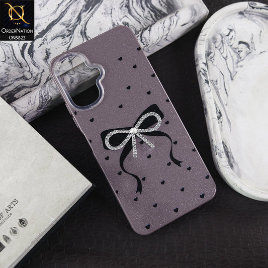 Infinix Smart 10 Cover - Purple -  A New Alluring  Small Rhinestones Bow With Centered Pearl Shiny Case