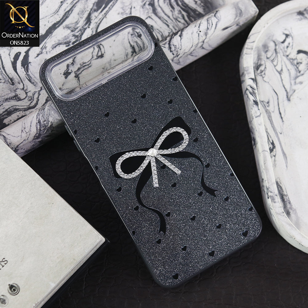Infinix Smart 10 Plus Cover - Black -  A New Alluring  Small Rhinestones Bow With Centered Pearl Shiny Case