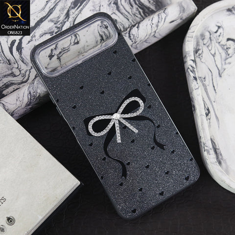 Infinix Smart 10 Plus Cover - Black -  A New Alluring  Small Rhinestones Bow With Centered Pearl Shiny Case