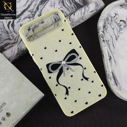 Infinix Smart 10 Plus Cover - Off White -  A New Alluring  Small Rhinestones Bow With Centered Pearl Shiny Case