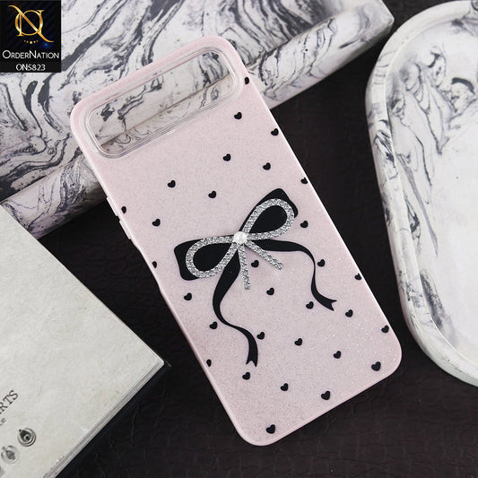 Infinix Smart 10 Plus Cover - Pink -  A New Alluring  Small Rhinestones Bow With Centered Pearl Shiny Case