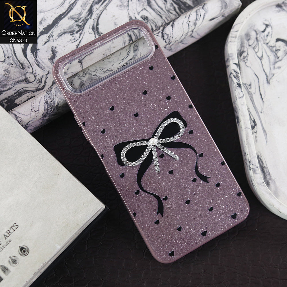 Infinix Smart 10 Plus Cover - Purple -  A New Alluring  Small Rhinestones Bow With Centered Pearl Shiny Case
