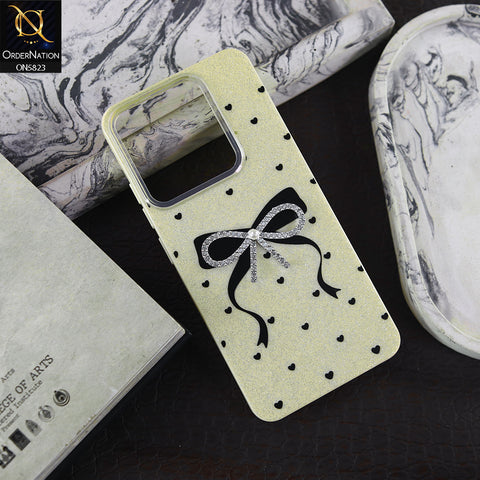Tecno Pop 7 Cover - Off White -  A New Alluring  Small Rhinestones Bow With Centered Pearl Shiny Case