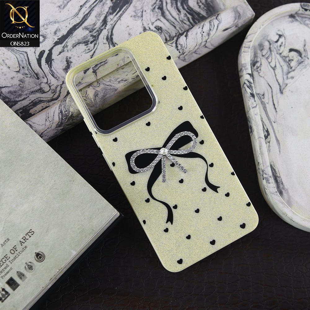 Infinix Smart 8 HD Cover - Off White -  A New Alluring  Small Rhinestones Bow With Centered Pearl Shiny Case
